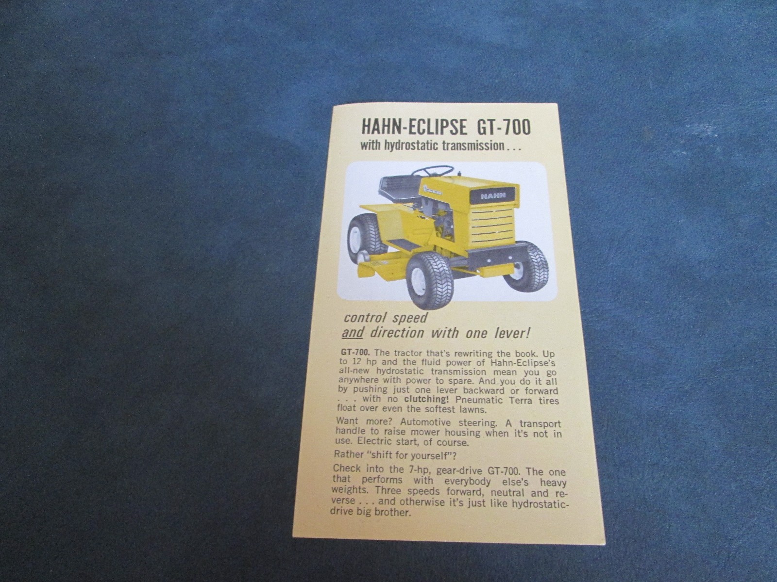 HAHN-ECLISPE GT-700 TRACTOR BROCHURE *** VINTAGE ORIGINAL