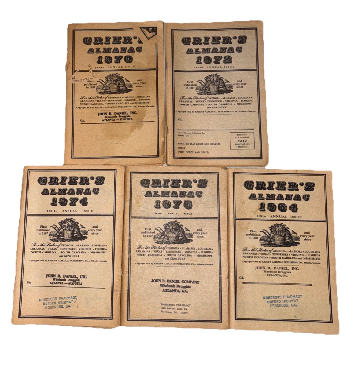 Lot of 4 Vintage GRIER’S ALMANAC 1964, 1970,1972,1974 &1975 Issues