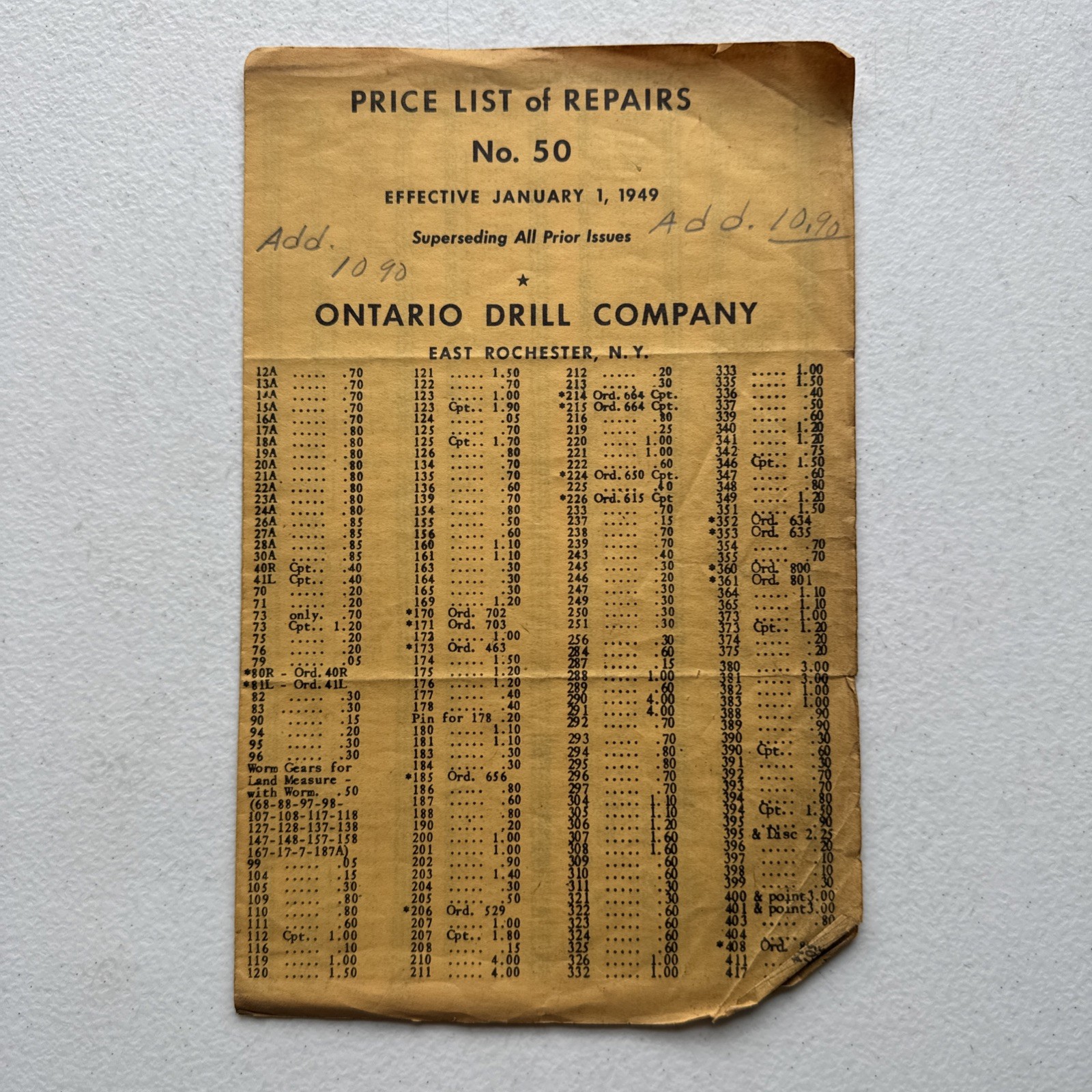 Ontario Drill Co. No. 50 Grain Drills Price List Of Repairs East Rochester, NY