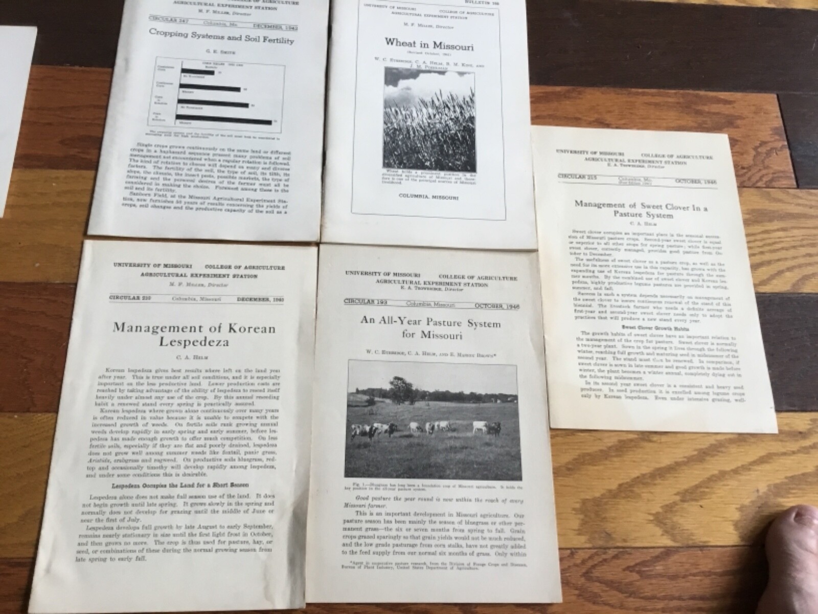 WWII Era Brochure x5 Univ. of MO crops, pastures,wheat, lespedeza+ 1930’s-40’s