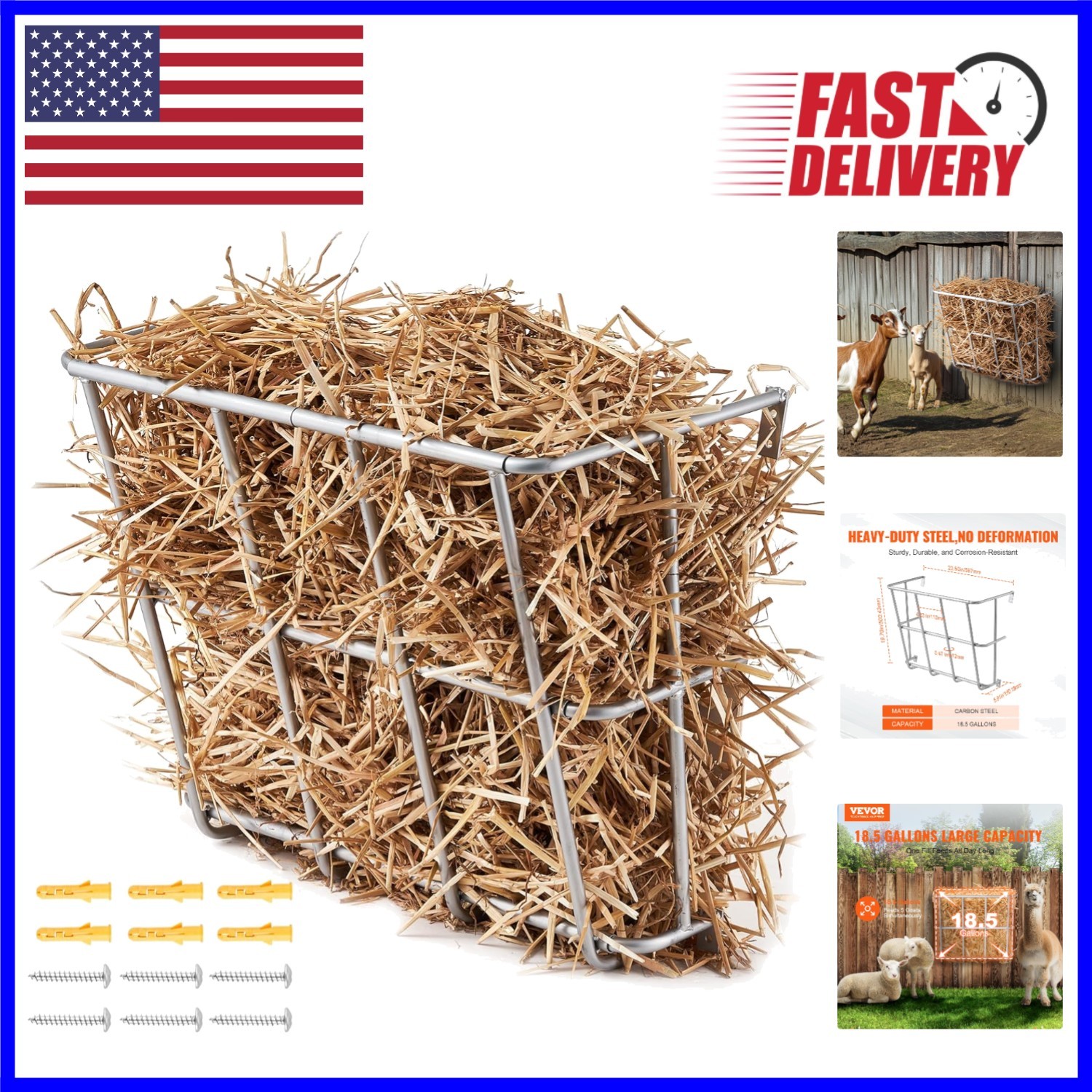 Space-Saving 18.5 Gallon Hay Feeder Rack for Multiple Outdoor Livestock Feeding