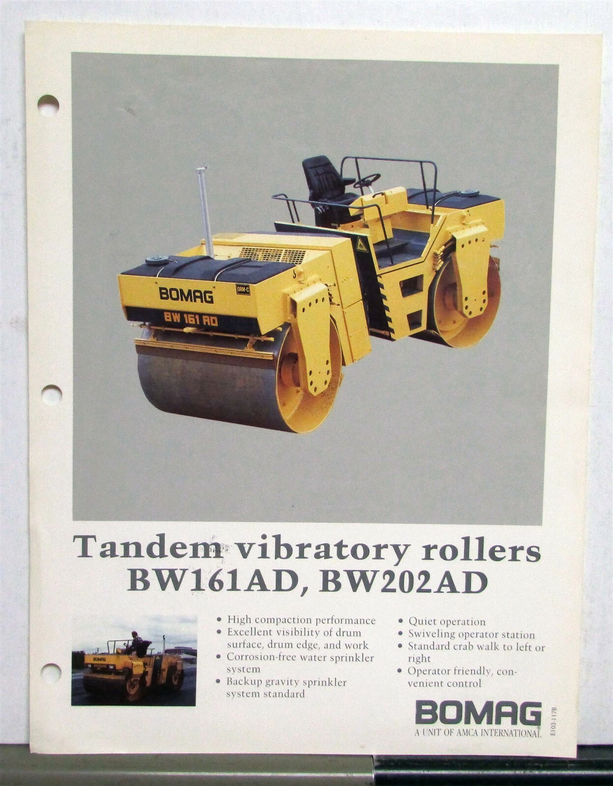 1980s Bomag Tandem Vibratory Rollers BW161AD BW202AD Sales Data Sheet