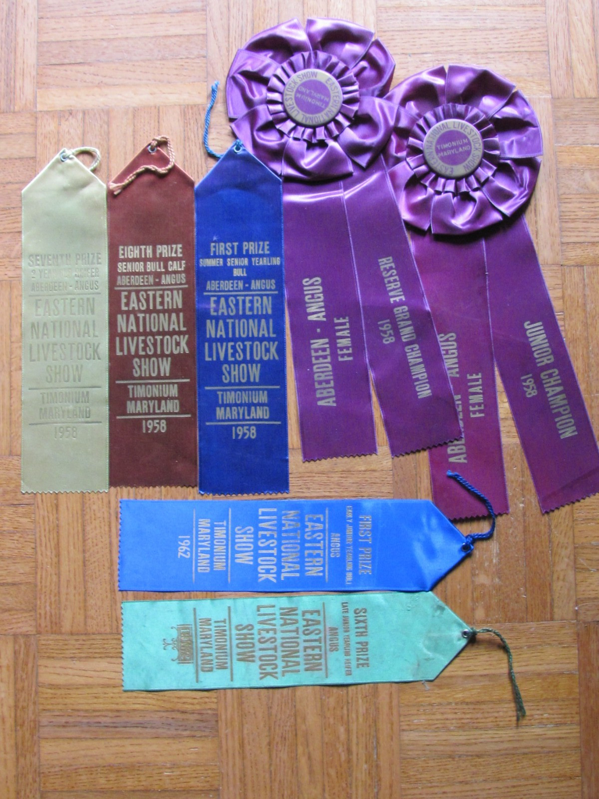 1958 62 FARM AWARD ANGUS BEEF CATTLE RIBBON EASTERN NATIONAL LIVESTOCK SHOW MD