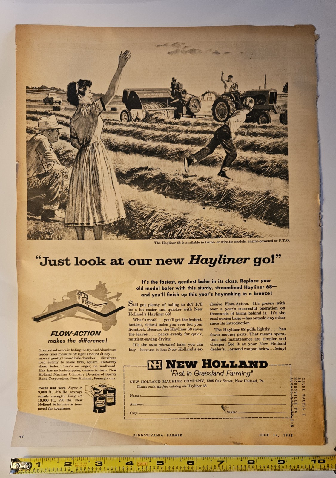 New Holland PA Hayliner Baler 68 Ad Pennsylvania Farmer June 1958